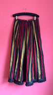 Vintage 1980s Silk Dirndl Skirt With Burgundy Gold Stripes