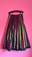 Vintage 1980s Silk Dirndl Skirt With Burgundy Gold Stripes