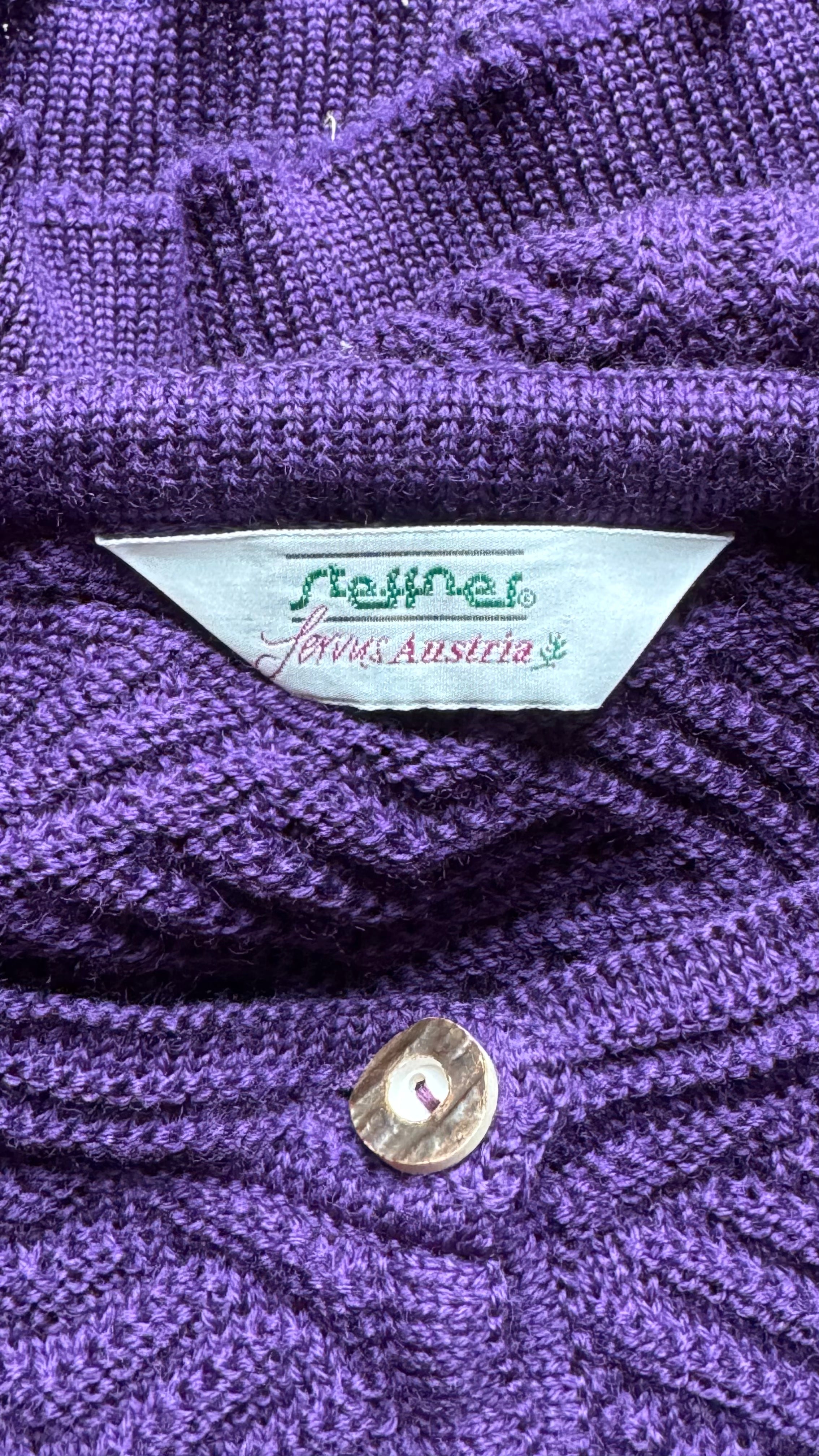 Vintage 1980s Purple Wool Tracht Cardigan Made in Austria