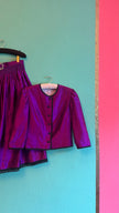 Vintage 1980s Magenta Silk Dirndl Skirt & Blouse Set