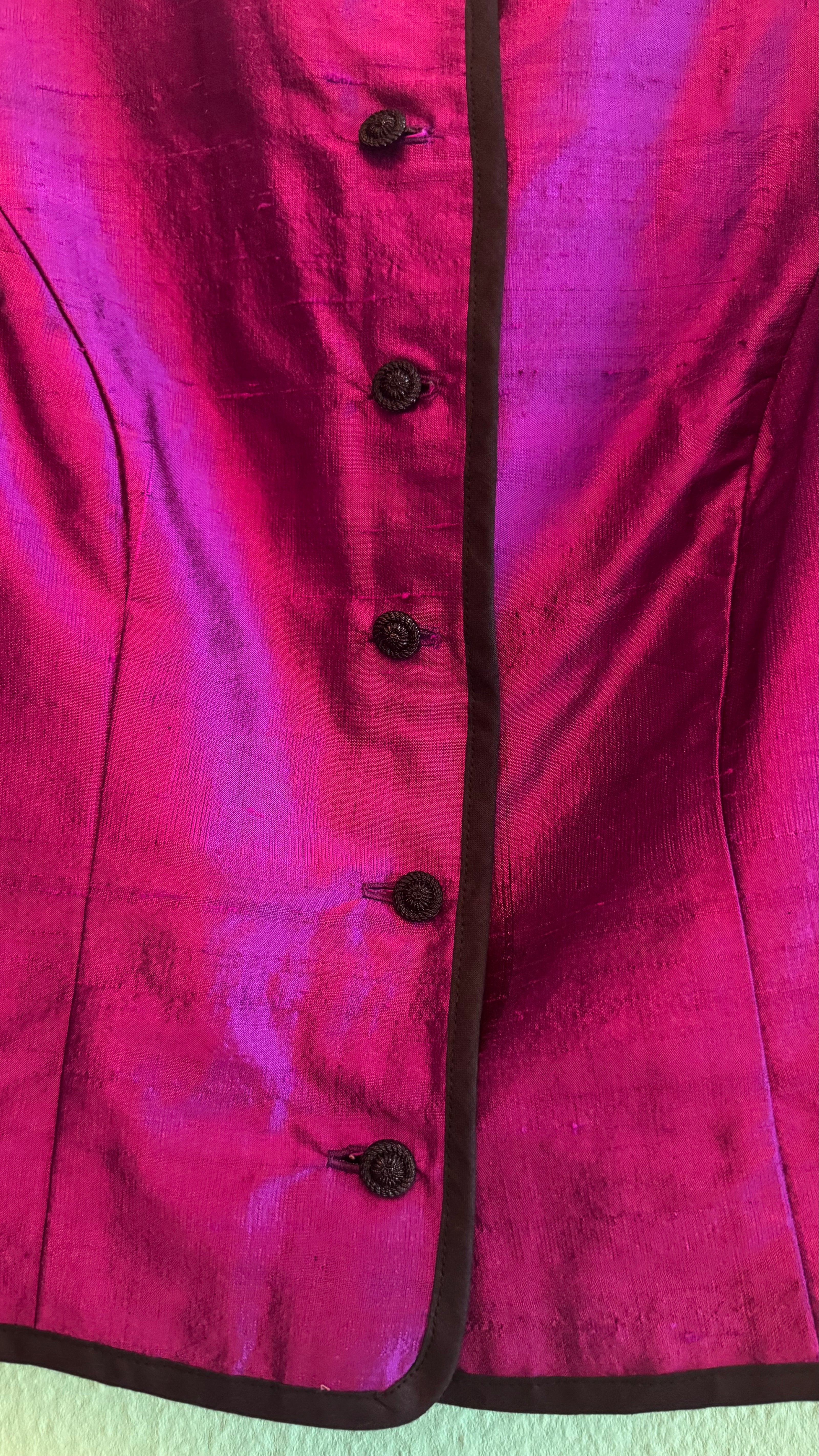 Vintage 1980s Magenta Silk Dirndl Skirt & Blouse Set