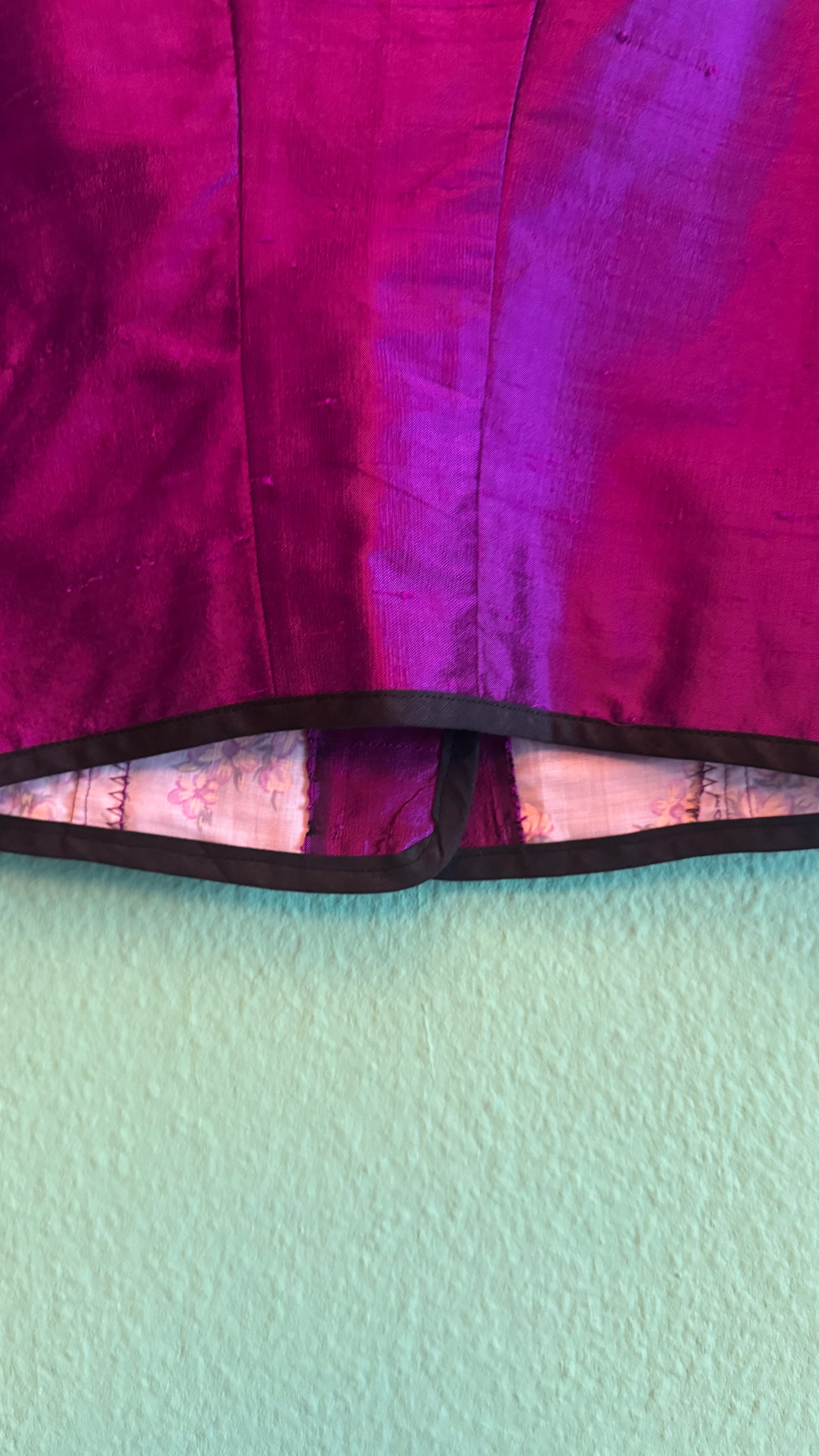 Vintage 1980s Magenta Silk Dirndl Skirt & Blouse Set