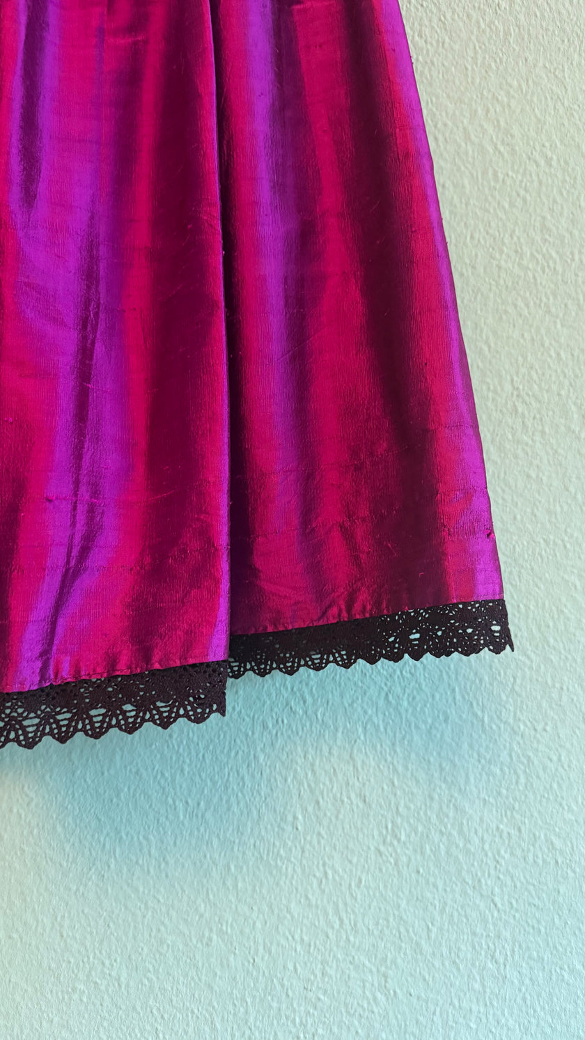 Vintage 1980s Magenta Silk Dirndl Skirt & Blouse Set