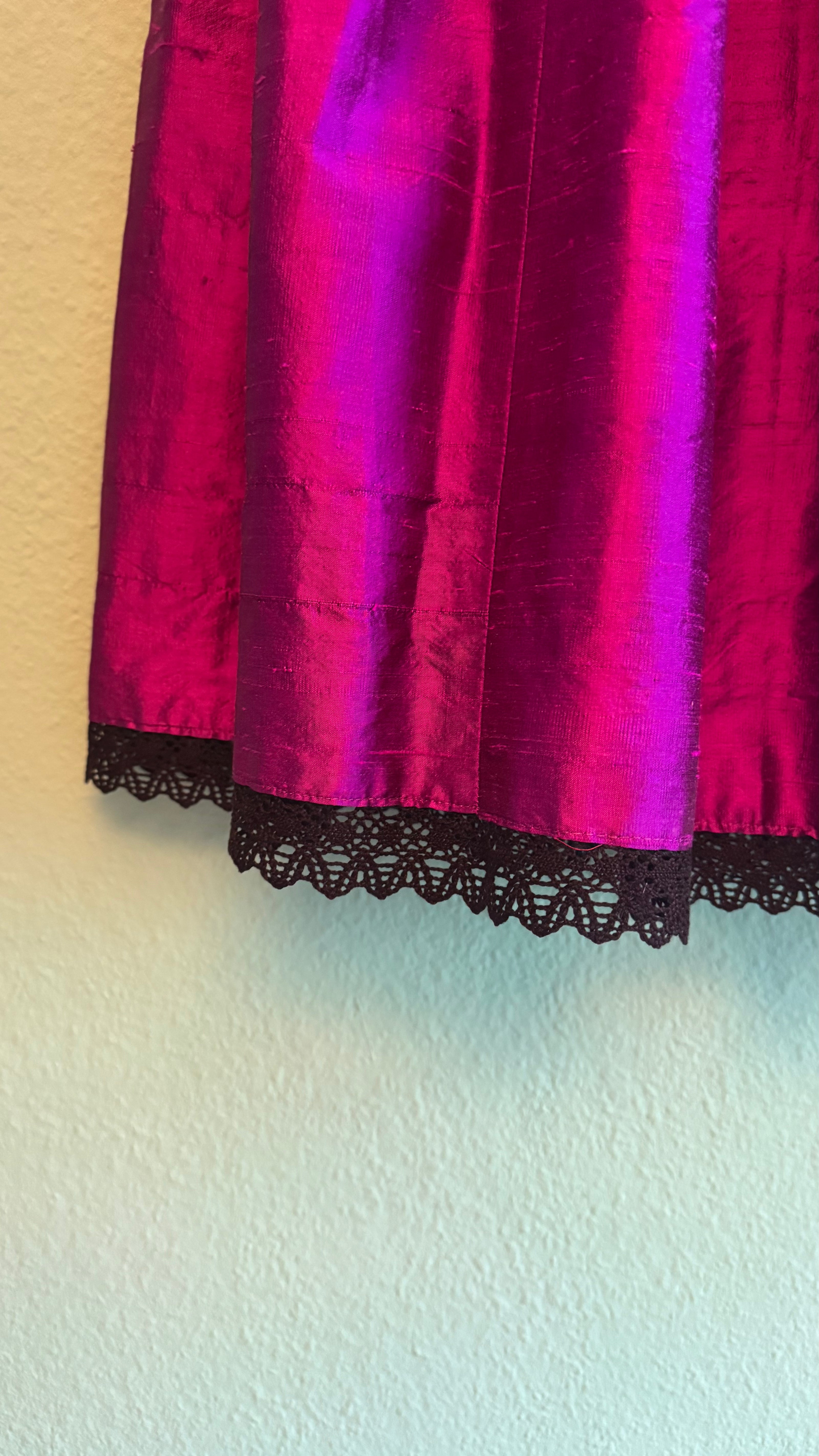 Vintage 1980s Magenta Silk Dirndl Skirt & Blouse Set