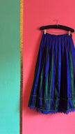 Vintage 1980s Silk Dirndl Skirt With Blue Green Stripes
