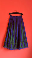 Vintage 1980s Silk Dirndl Skirt With Blue Green Stripes