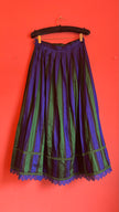Vintage 1980s Silk Dirndl Skirt With Blue Green Stripes