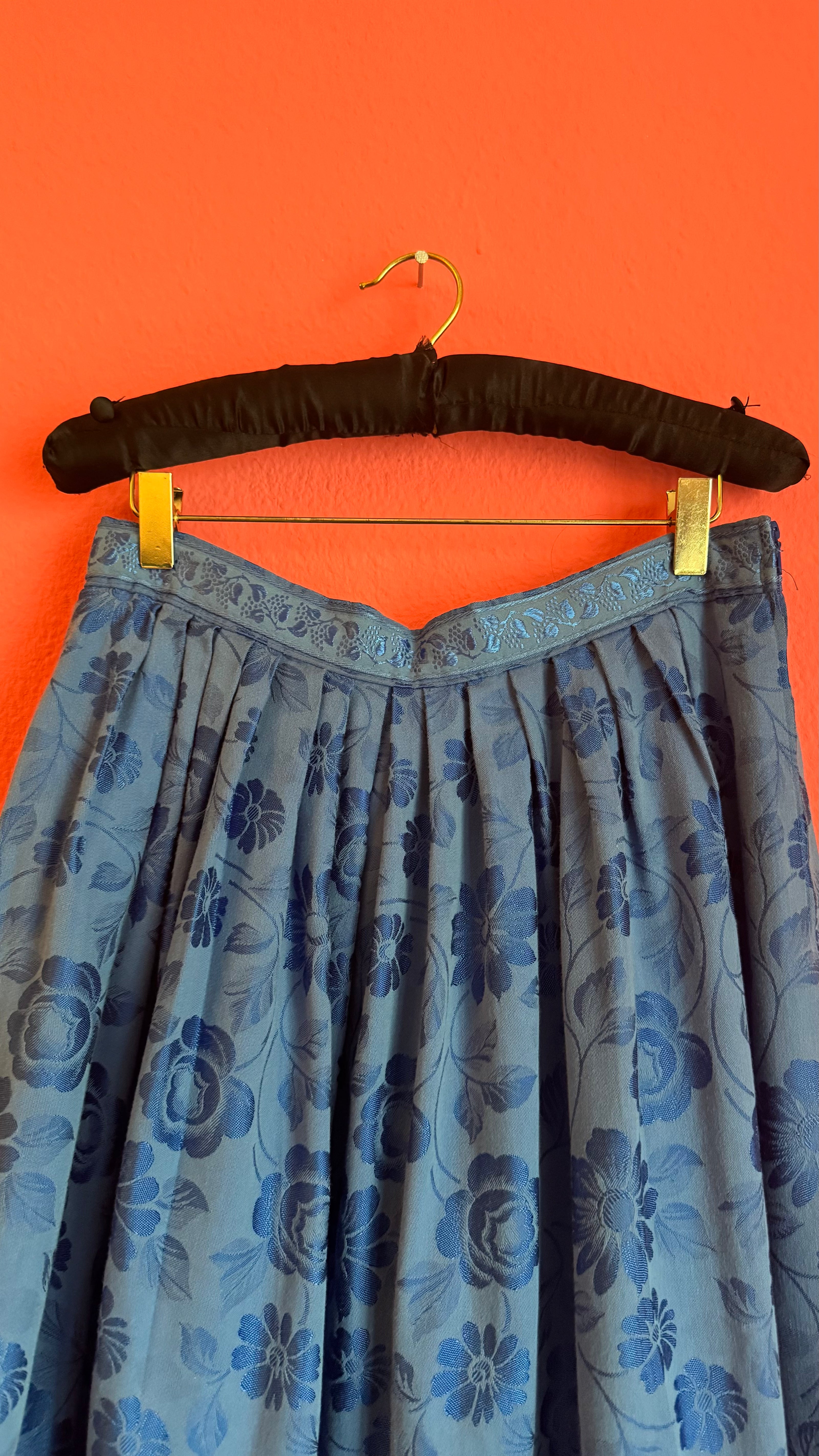 Vintage 1980s Blue Floral Tracht Dirndl Skirt