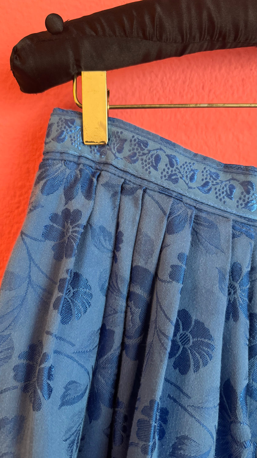 Vintage 1980s Blue Floral Tracht Dirndl Skirt
