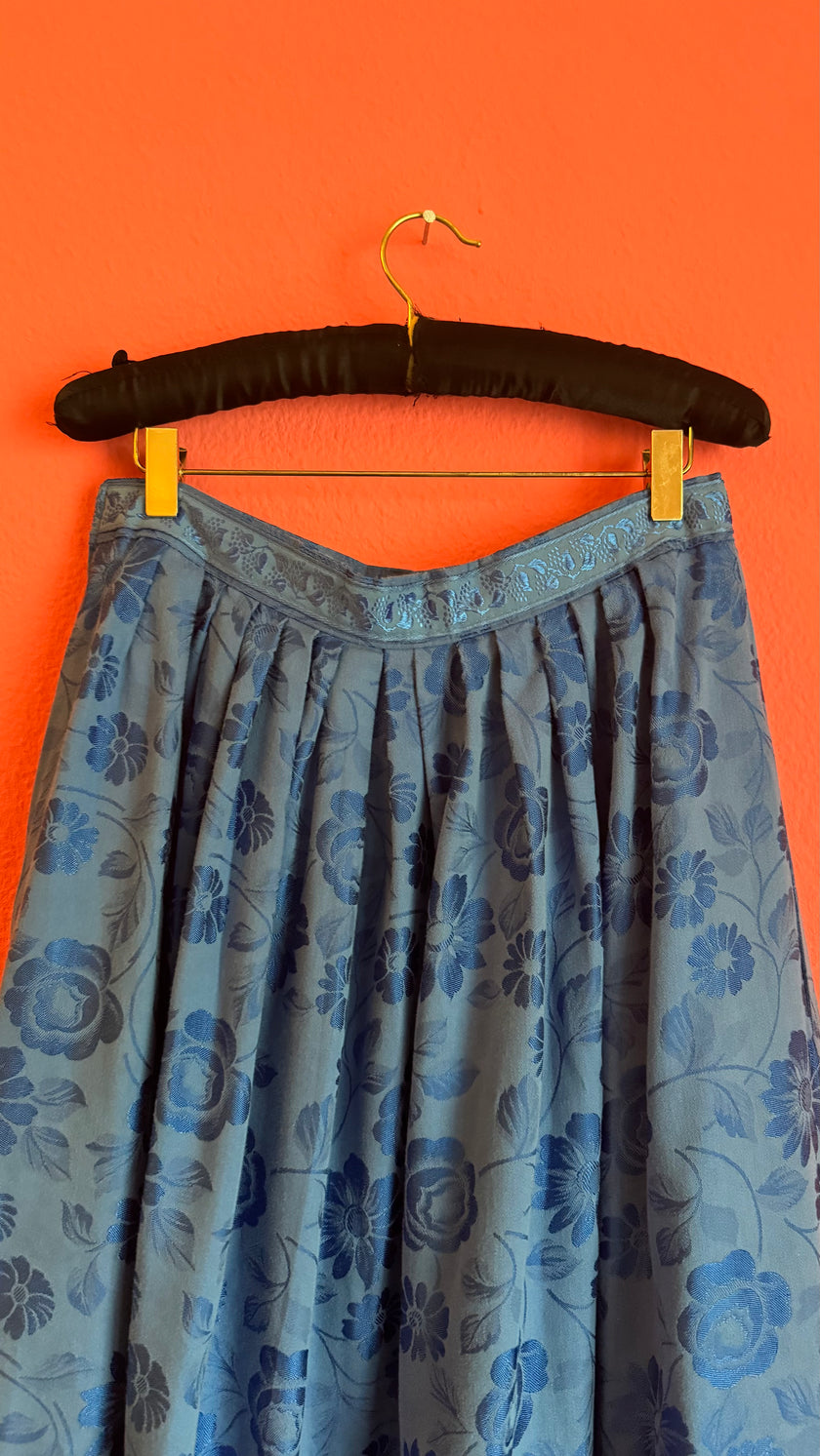 Vintage 1980s Blue Floral Tracht Dirndl Skirt