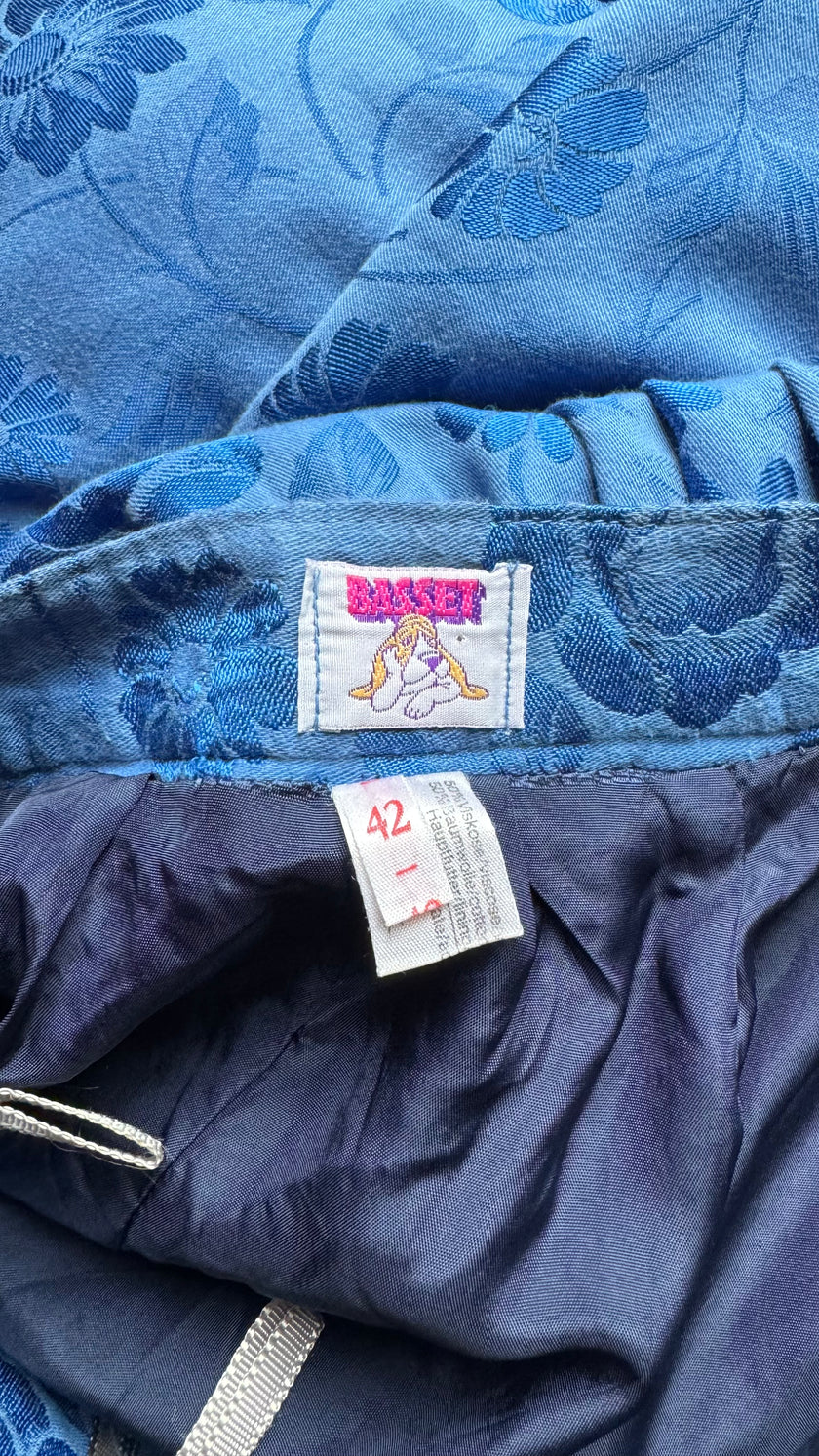 Vintage 1980s Blue Floral Tracht Dirndl Skirt