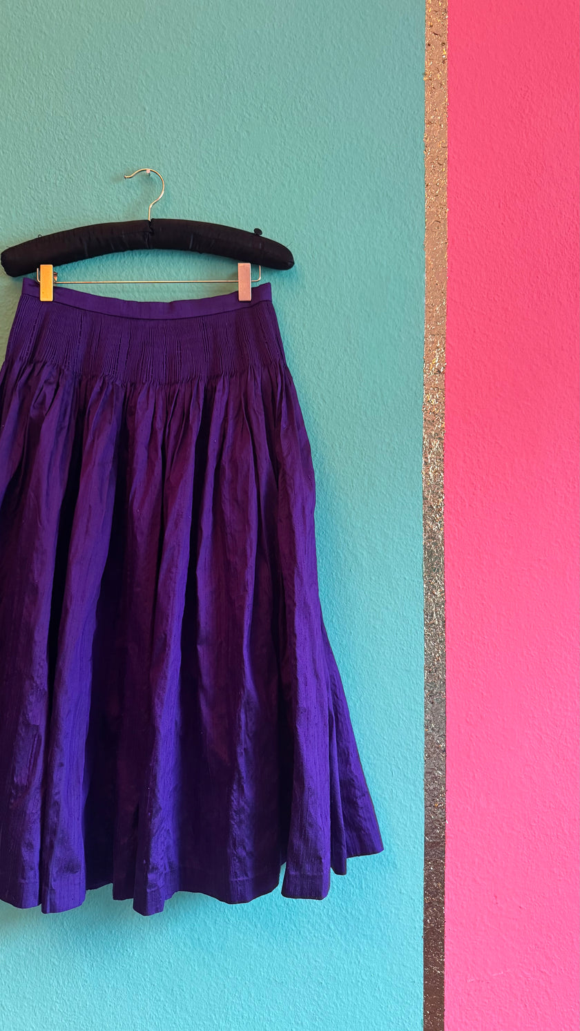Vintage 1980s Purple Silk Dirndl Skirt