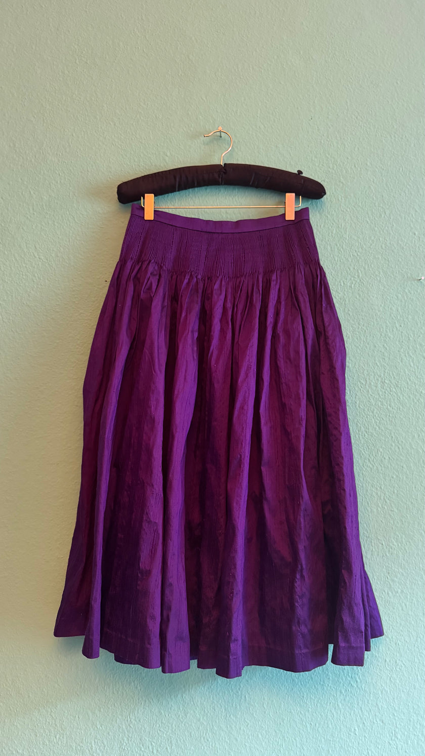 Vintage 1980s Purple Silk Dirndl Skirt
