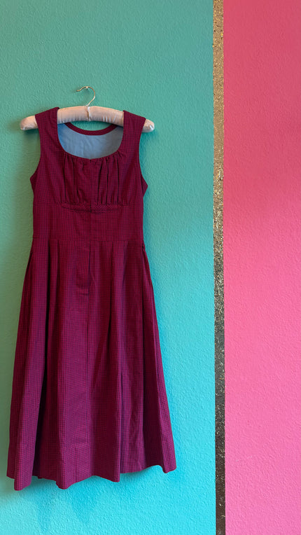 Vintage 1970s Red Micro-Check Dirndl Dress