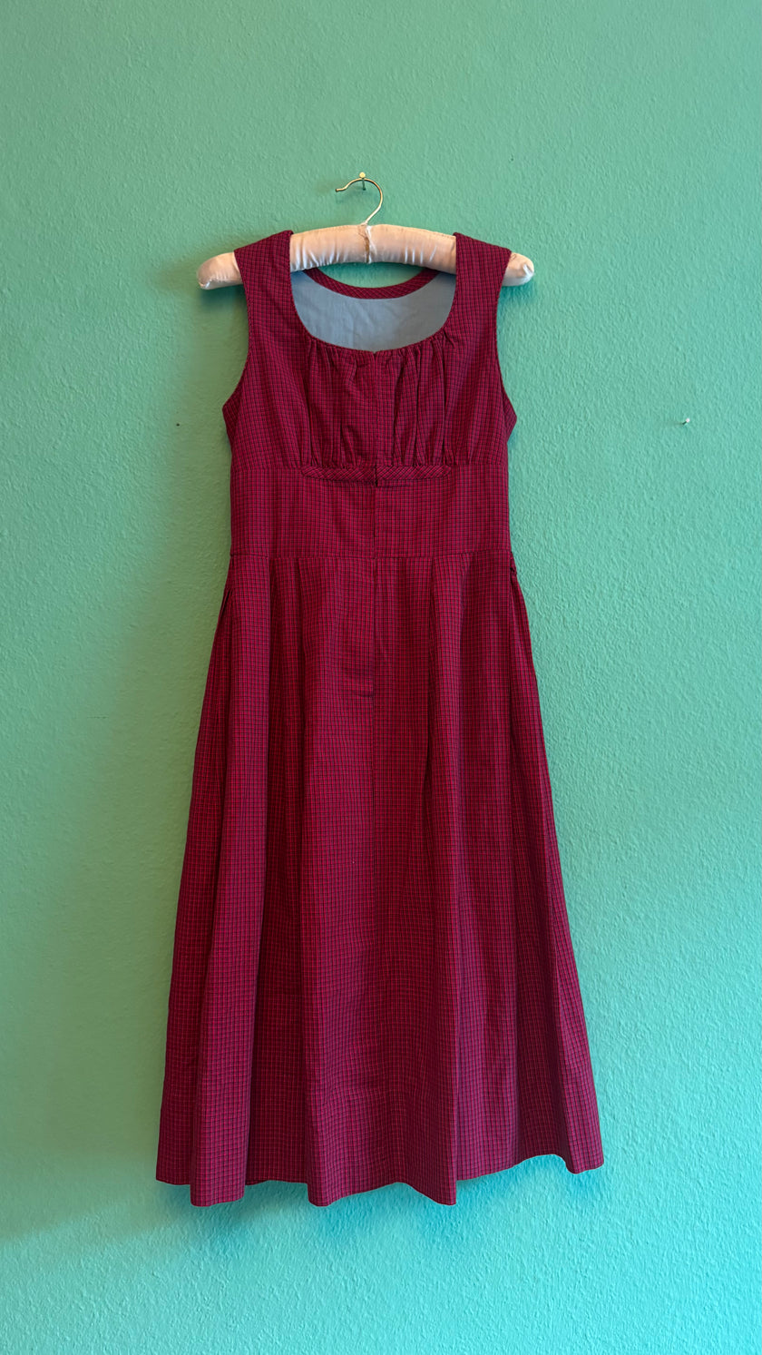 Vintage 1970s Red Micro-Check Dirndl Dress