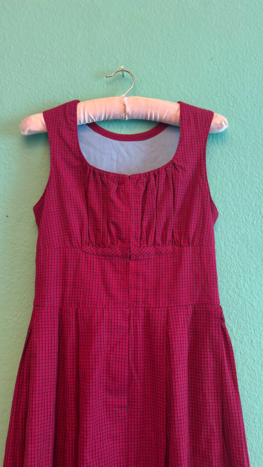 Vintage 1970s Red Micro-Check Dirndl Dress