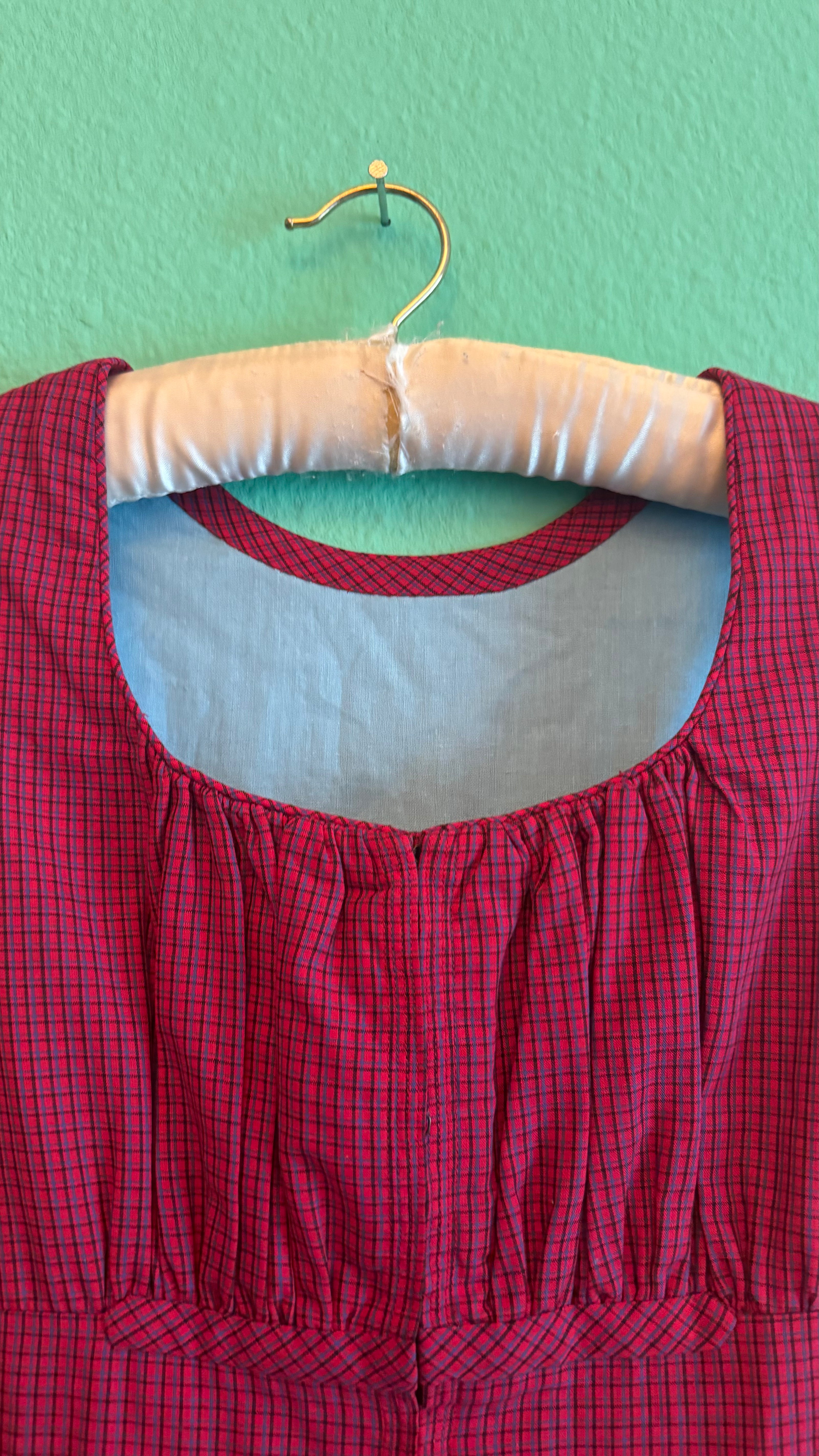 Vintage 1970s Red Micro-Check Dirndl Dress