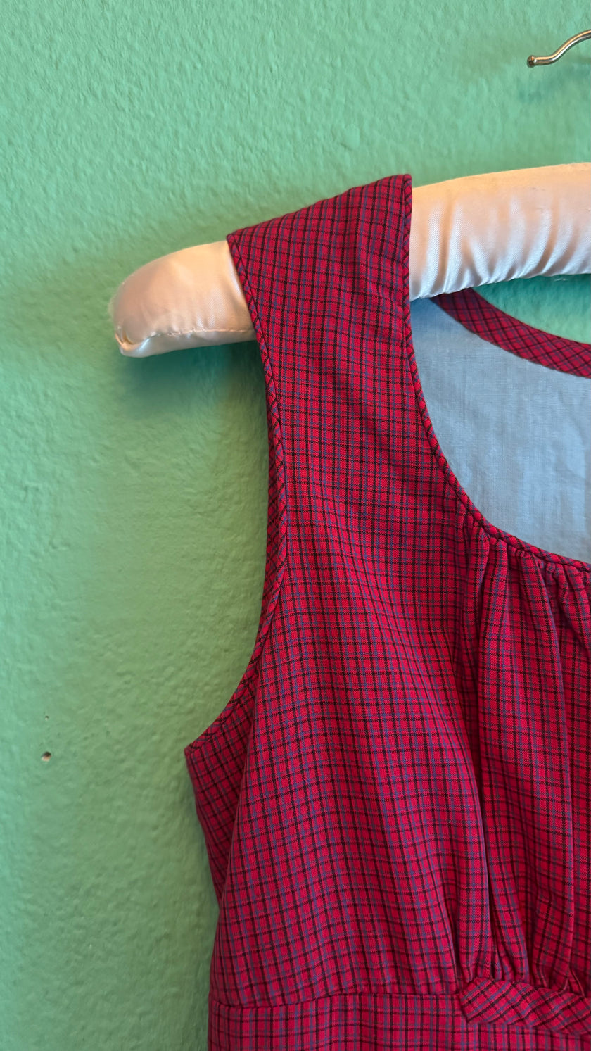Vintage 1970s Red Micro-Check Dirndl Dress