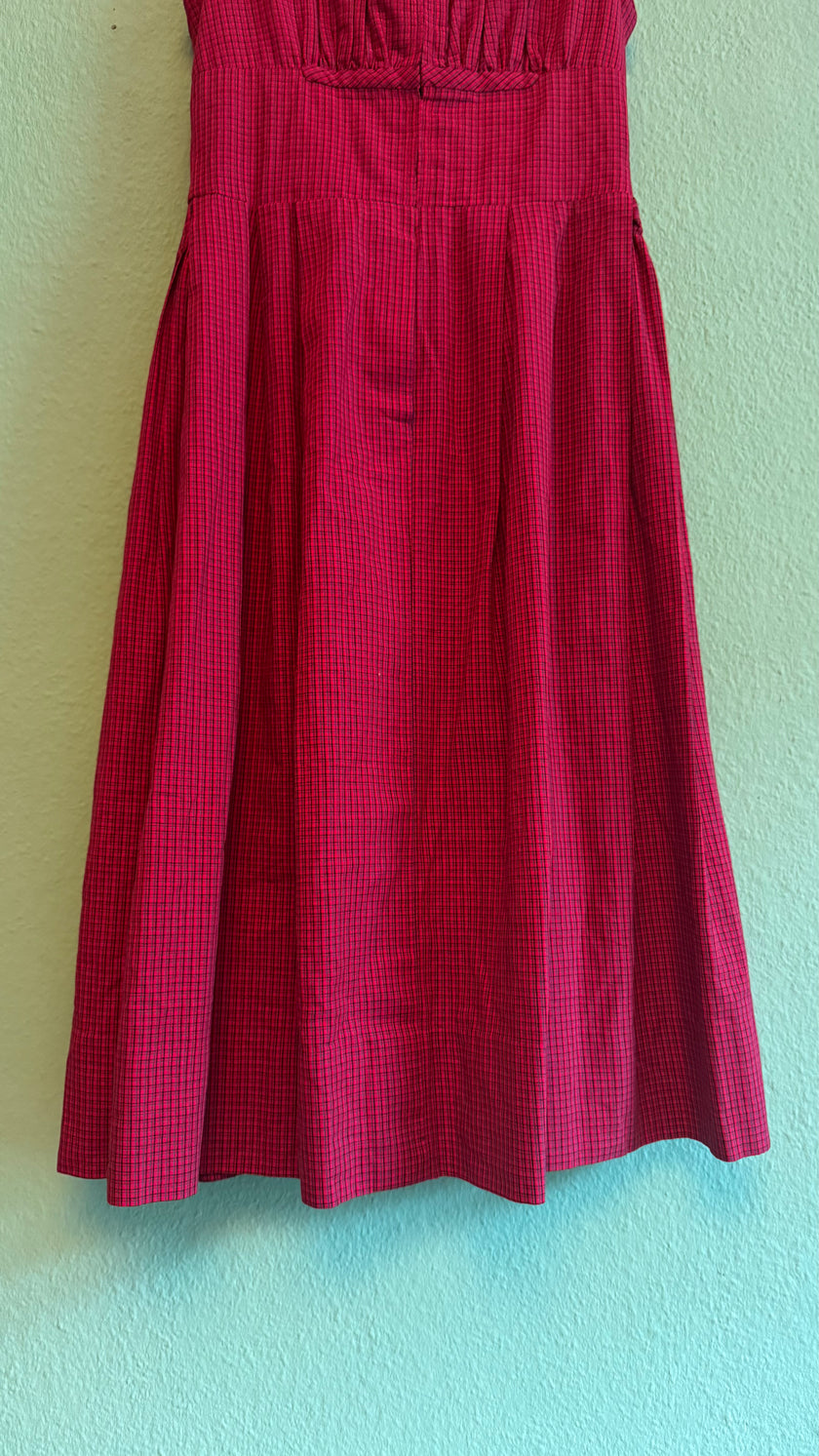 Vintage 1970s Red Micro-Check Dirndl Dress