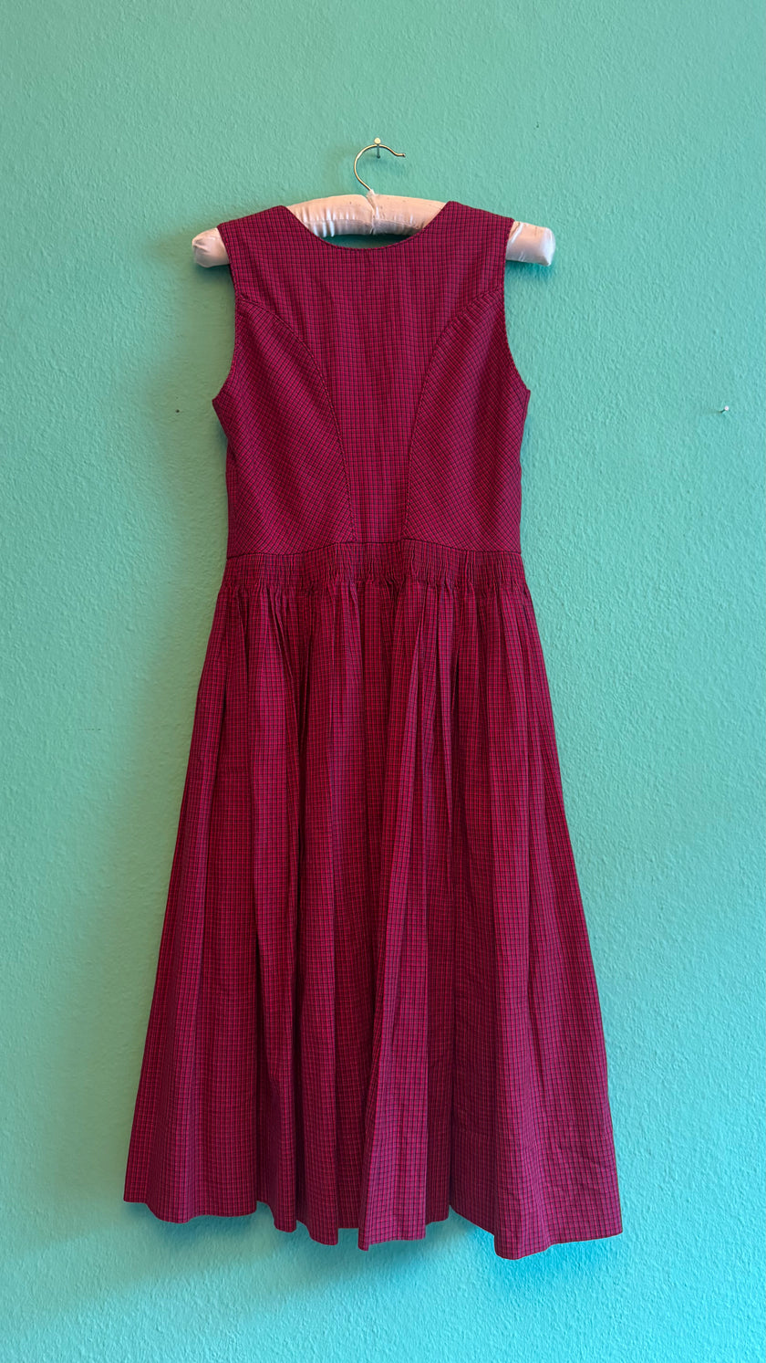 Vintage 1970s Red Micro-Check Dirndl Dress