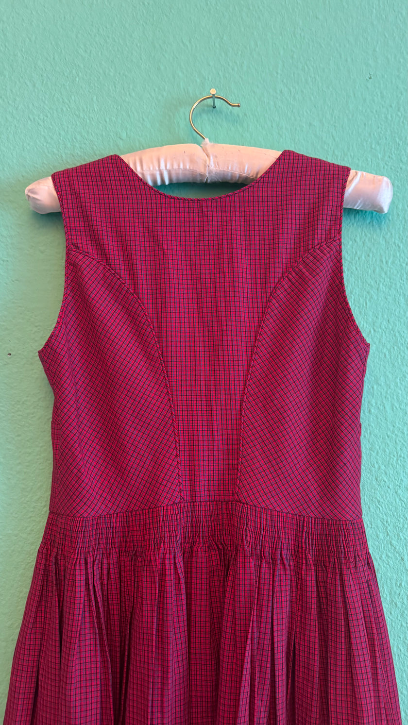Vintage 1970s Red Micro-Check Dirndl Dress