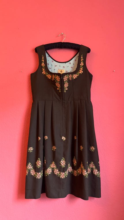 Vintage 1970s Brown Embroidered Dirndl West Germany