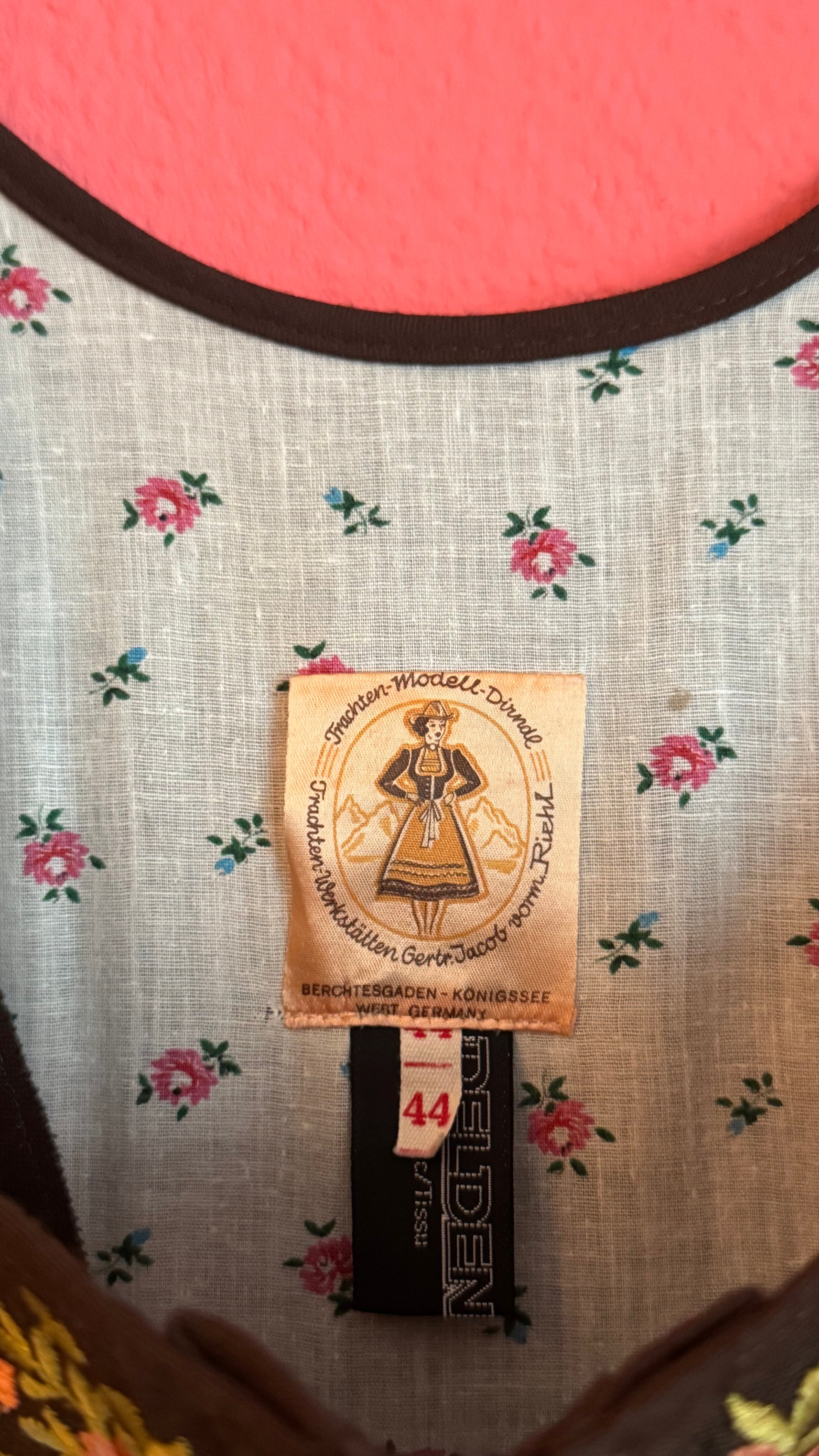 Vintage 1970s Black Embroidered Dirndl West Germany