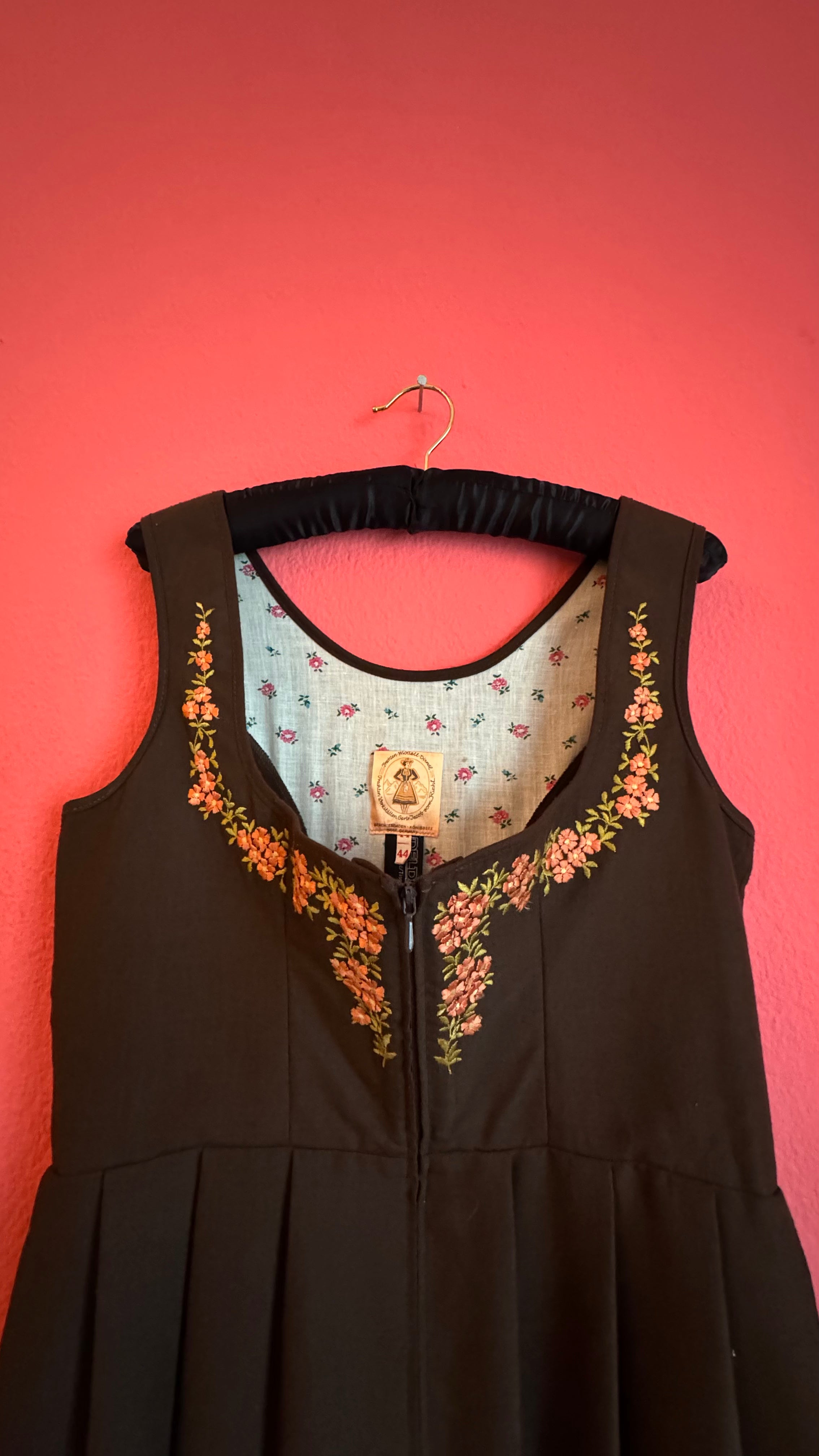 Vintage 1970s Black Embroidered Dirndl West Germany