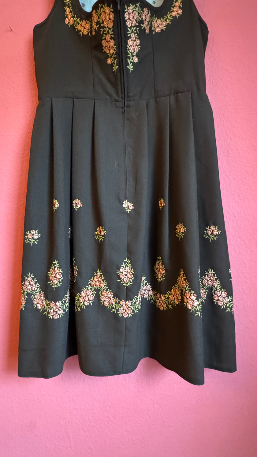 Vintage 1970s Black Embroidered Dirndl West Germany