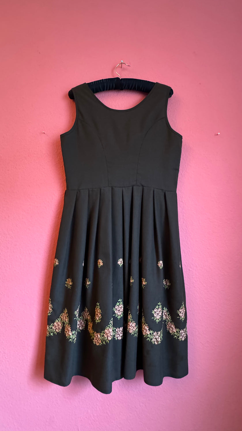 Vintage 1970s Black Embroidered Dirndl West Germany