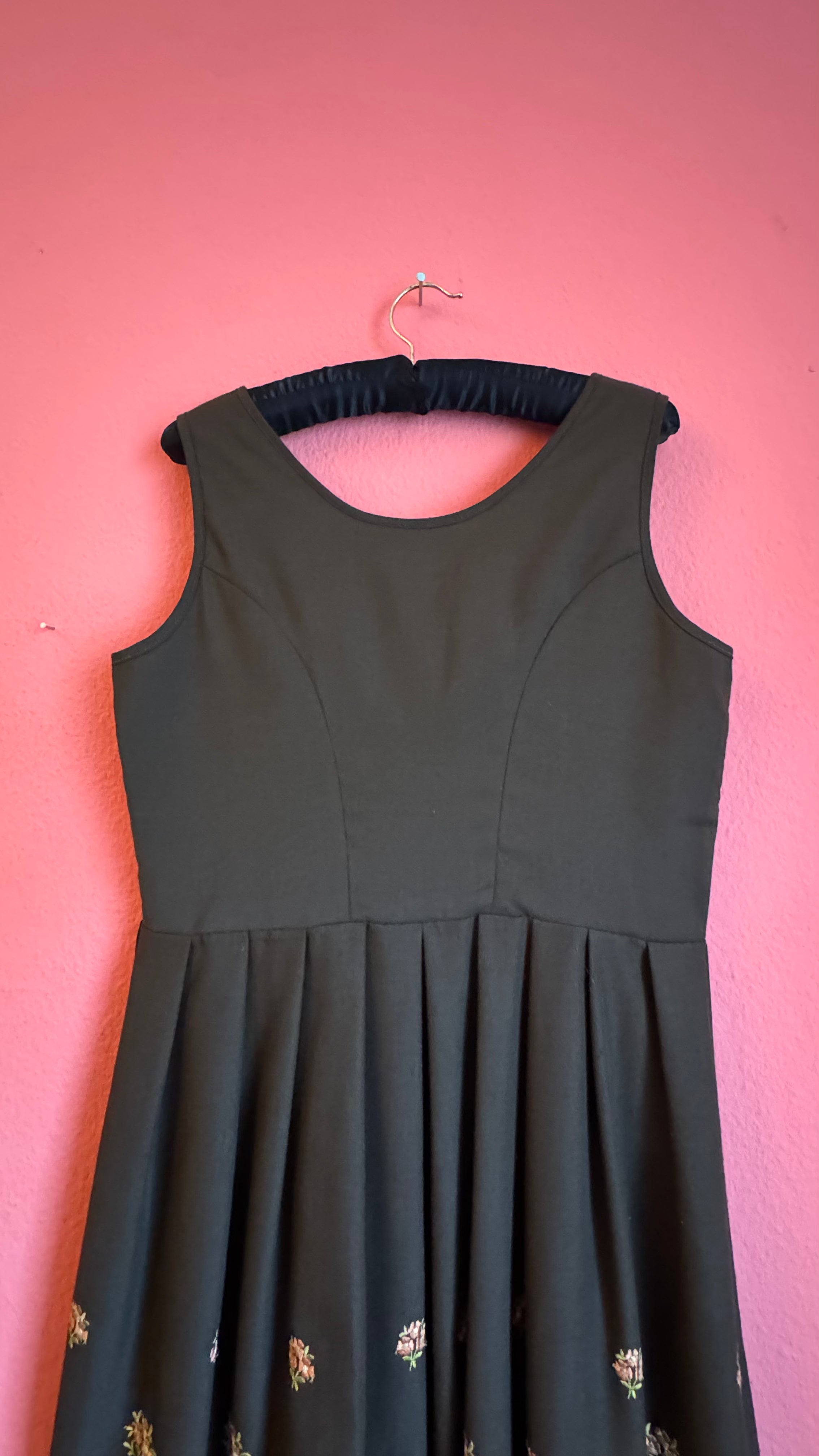 Vintage 1970s Black Embroidered Dirndl West Germany