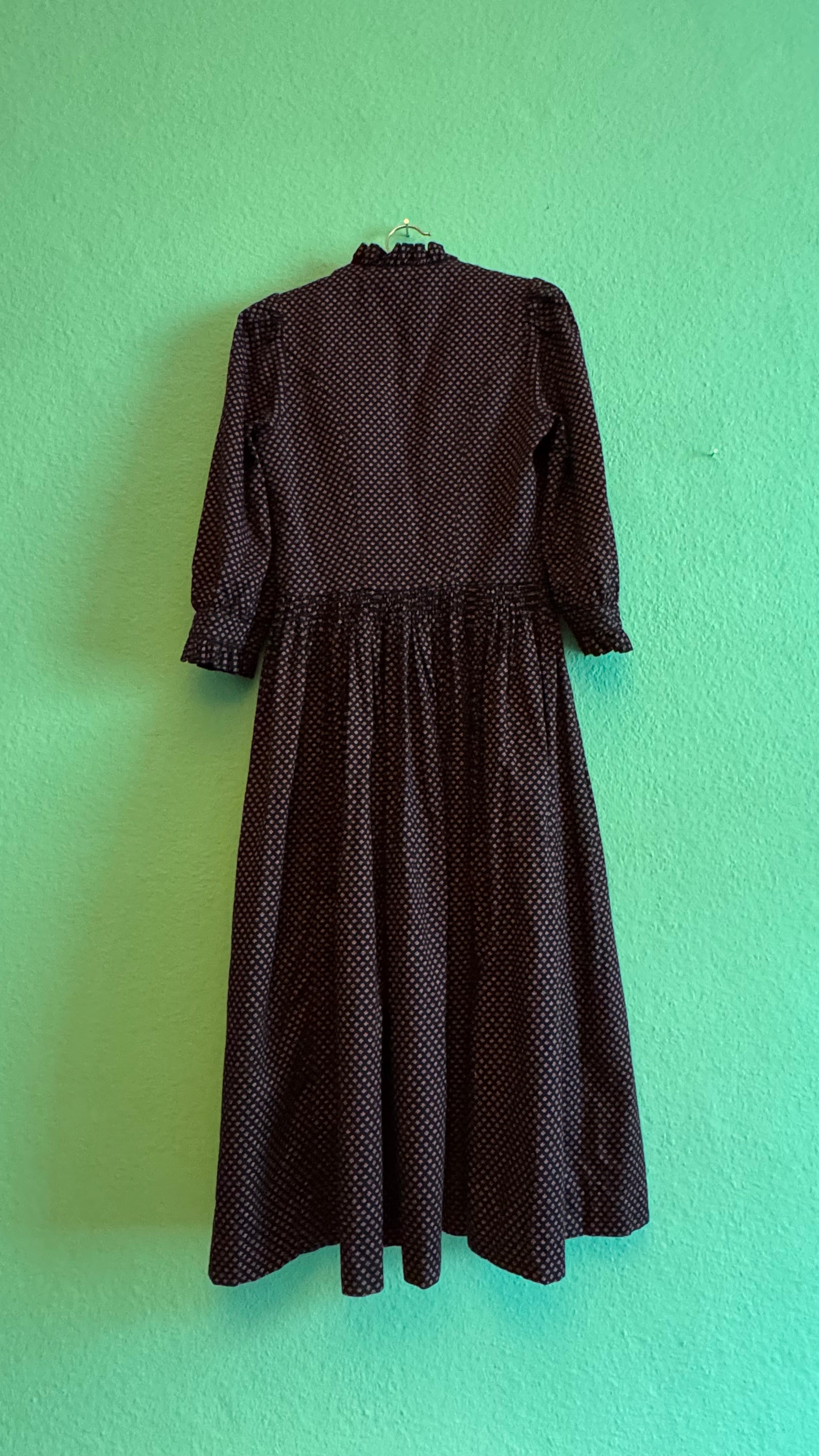 Vintage 1980s Deep Blue Printed Dirndl With Pink Apron