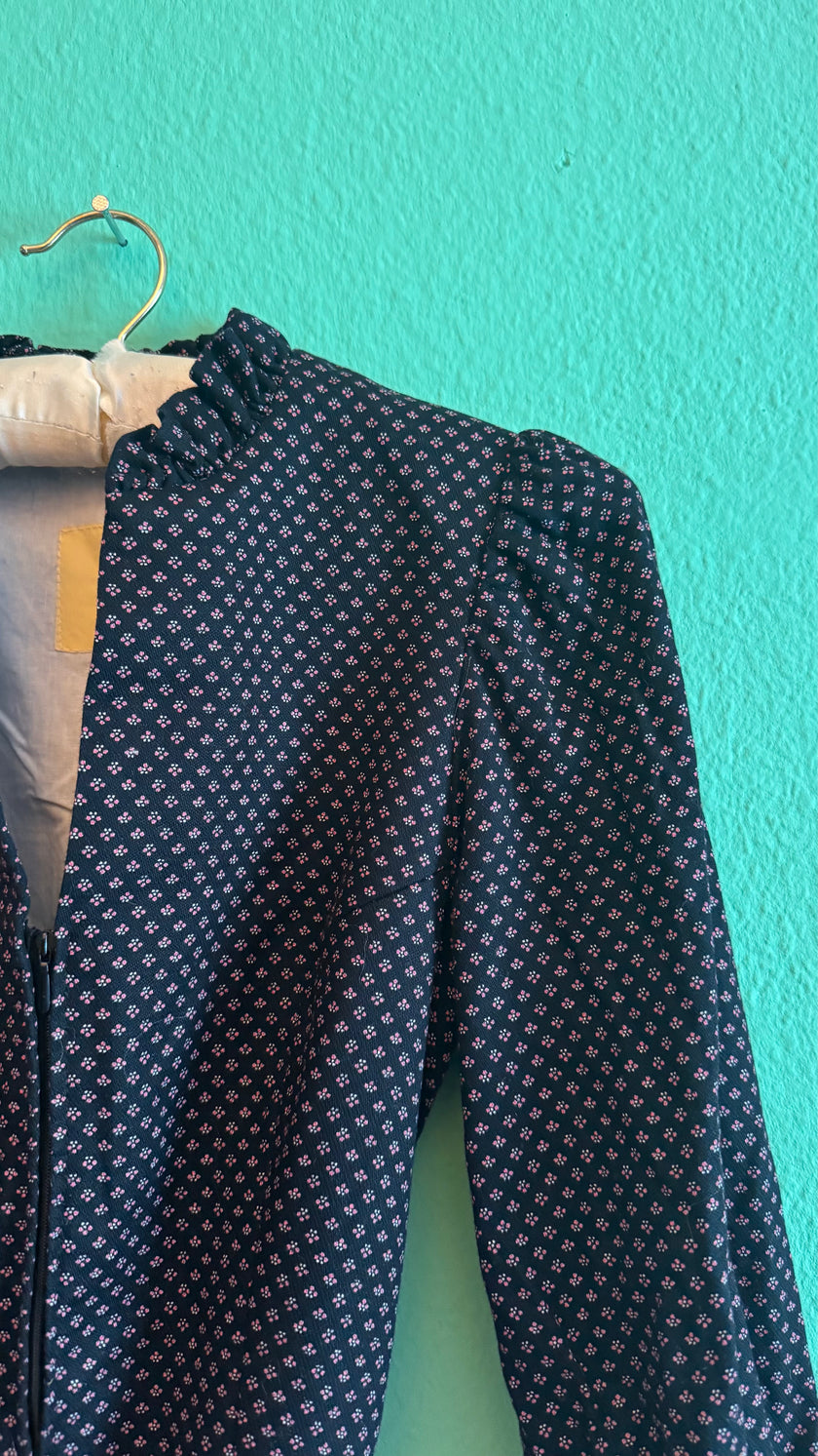 Vintage 1980s Deep Blue Printed Dirndl With Pink Apron