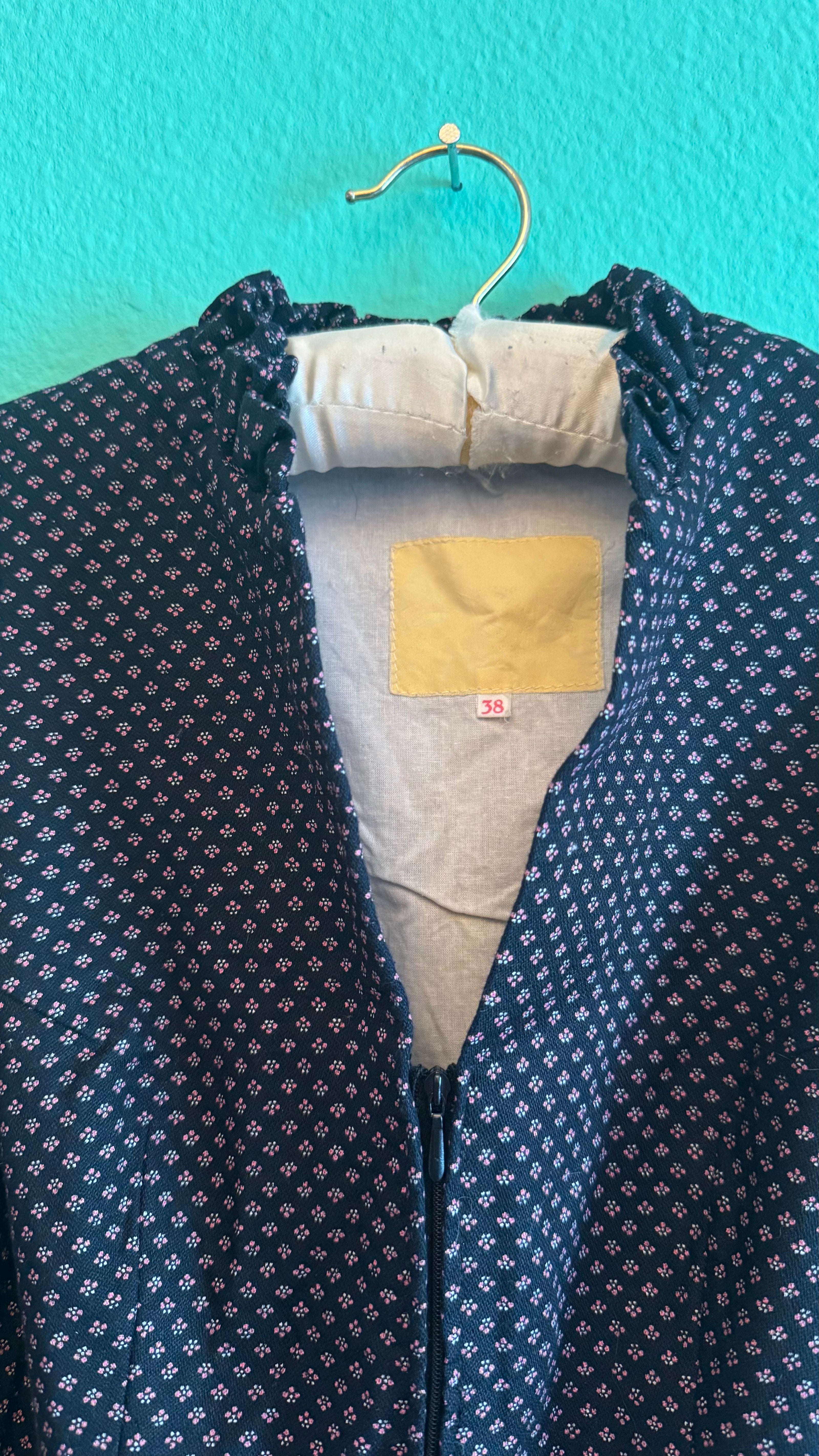 Vintage 1980s Deep Blue Printed Dirndl With Pink Apron