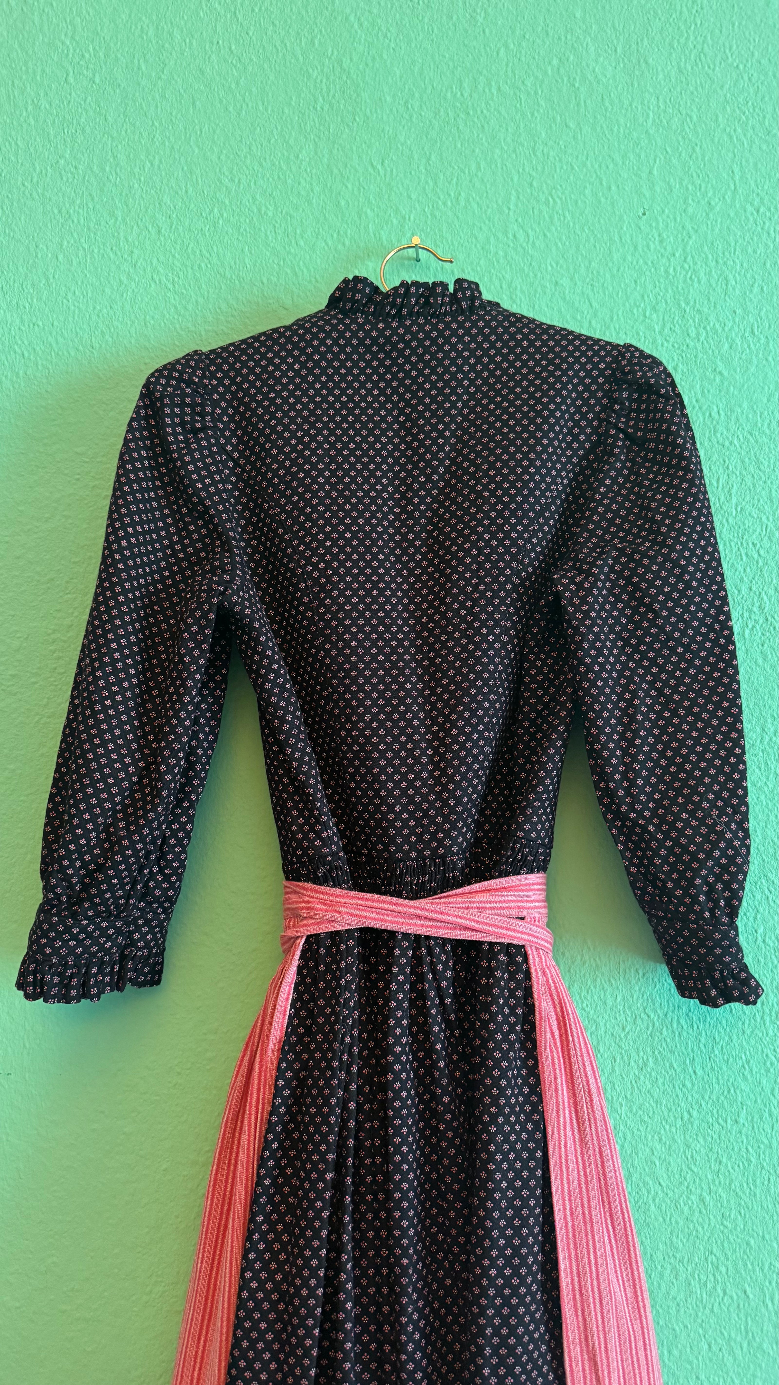 Vintage 1980s Deep Blue Printed Dirndl With Pink Apron