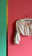 Vintage 1970s Ivory Embroidered Folk Cropped Blouse