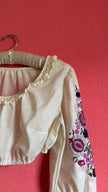 Vintage 1970s Ivory Embroidered Folk Cropped Blouse