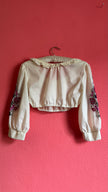 Vintage 1970s Ivory Embroidered Folk Cropped Blouse