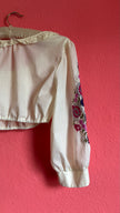 Vintage 1970s Ivory Embroidered Folk Cropped Blouse