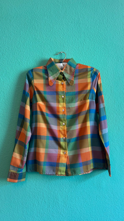 Vintage 1970s Multicolor Plaid Blouse by Adriana Italia