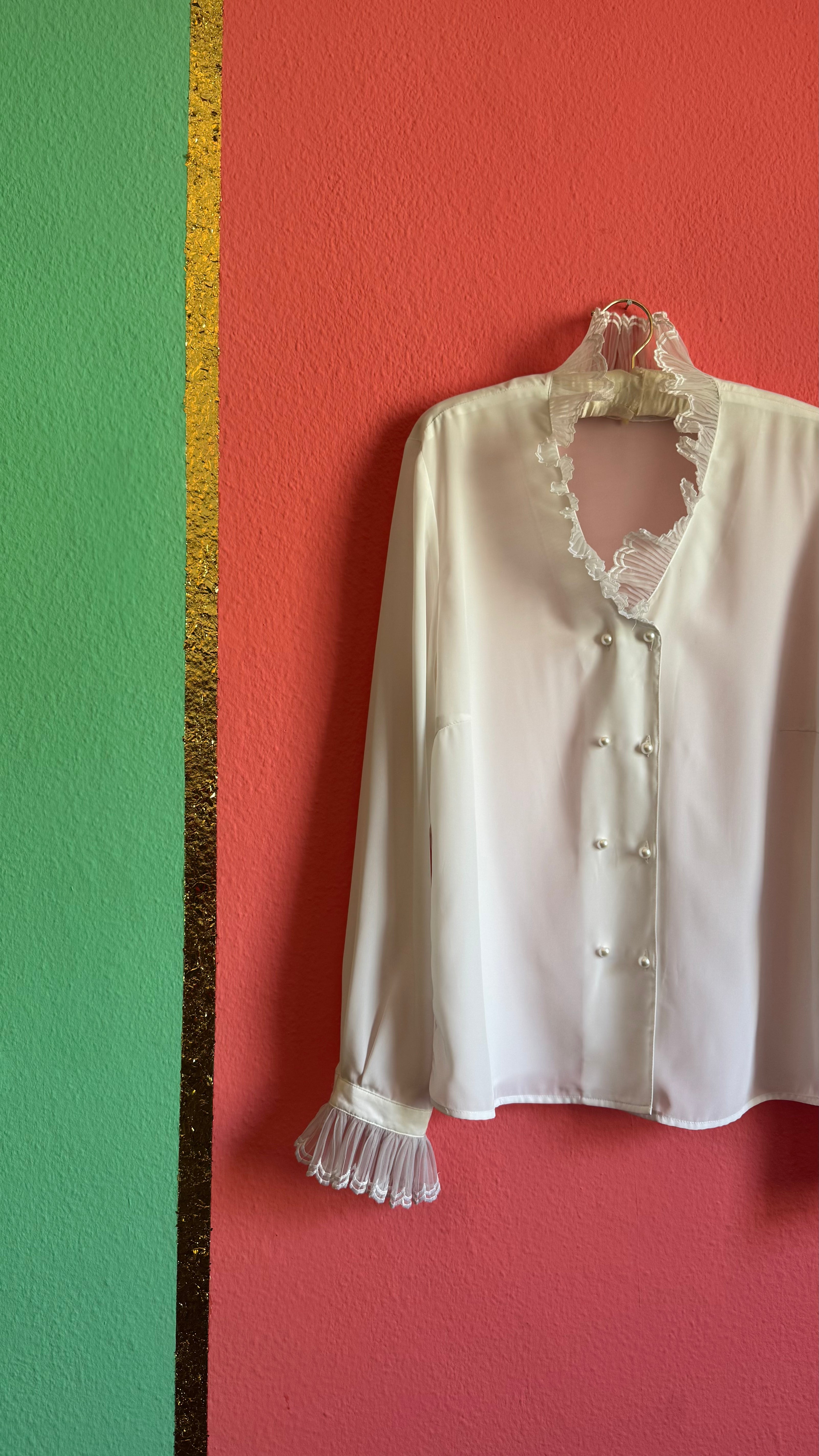 Vintage 1980s Ivory Ruffle Blouse by Yarell