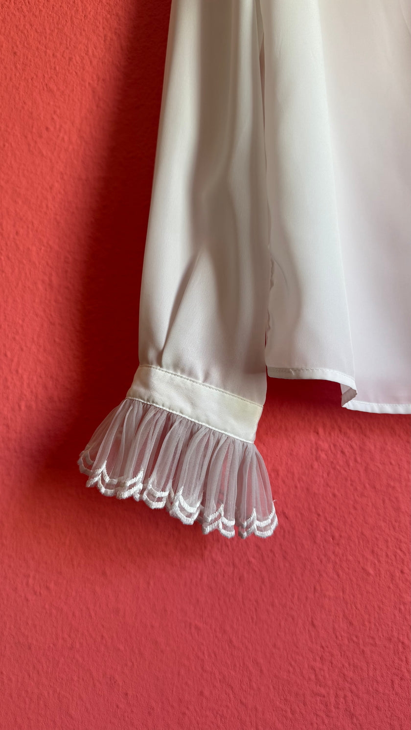 Vintage 1980s Ivory Ruffle Blouse by Yarell