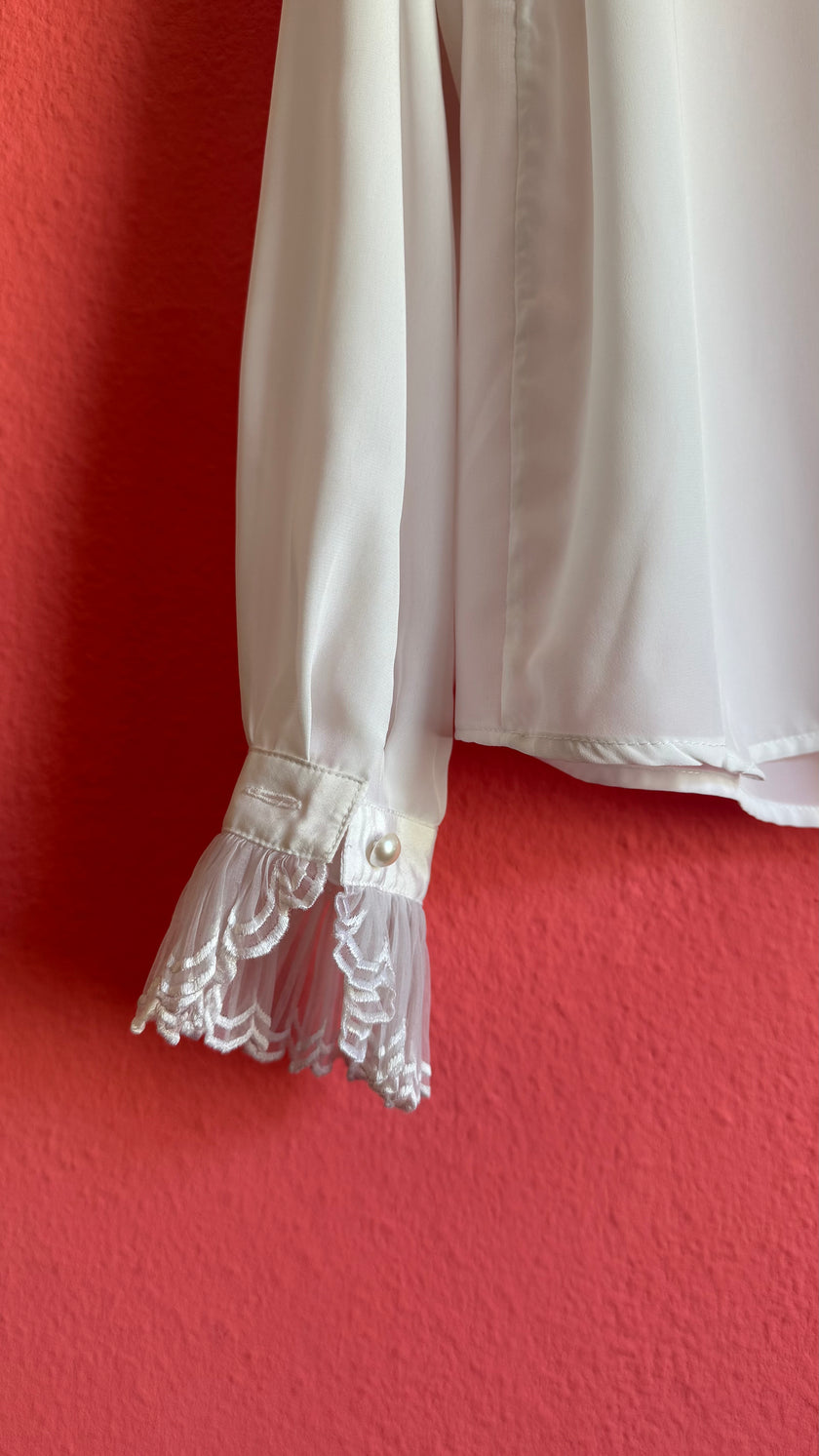 Vintage 1980s Ivory Ruffle Blouse by Yarell