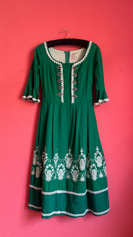 Vintage 1960s Green Embroidered Dirndl Dress by Chiemseer Dirndl