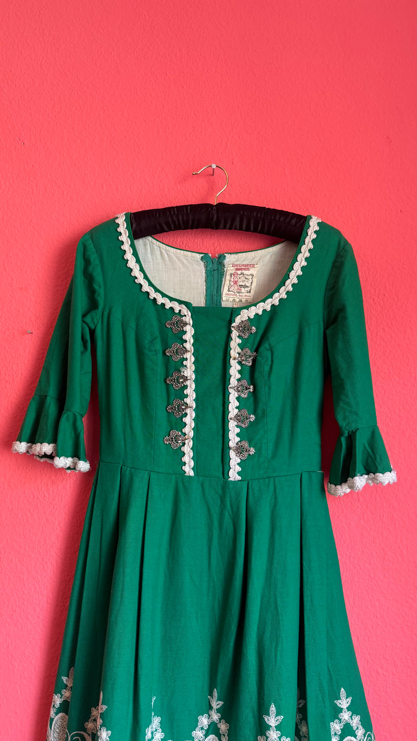 Vintage 1960s Green Embroidered Dirndl Dress by Chiemseer Dirndl