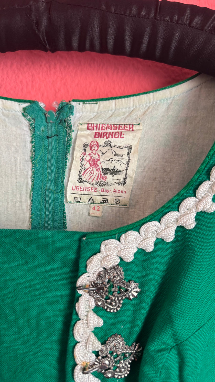 Vintage 1960s Green Embroidered Dirndl Dress by Chiemseer Dirndl