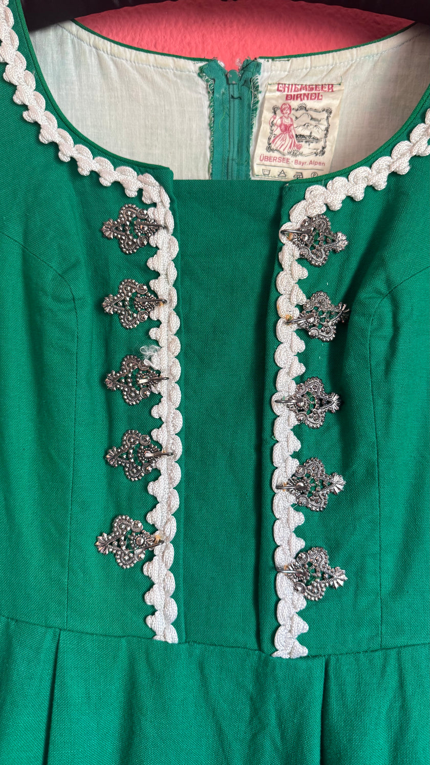 Vintage 1960s Green Embroidered Dirndl Dress by Chiemseer Dirndl