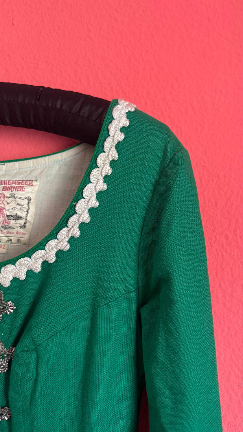 Vintage 1960s Green Embroidered Dirndl Dress by Chiemseer Dirndl