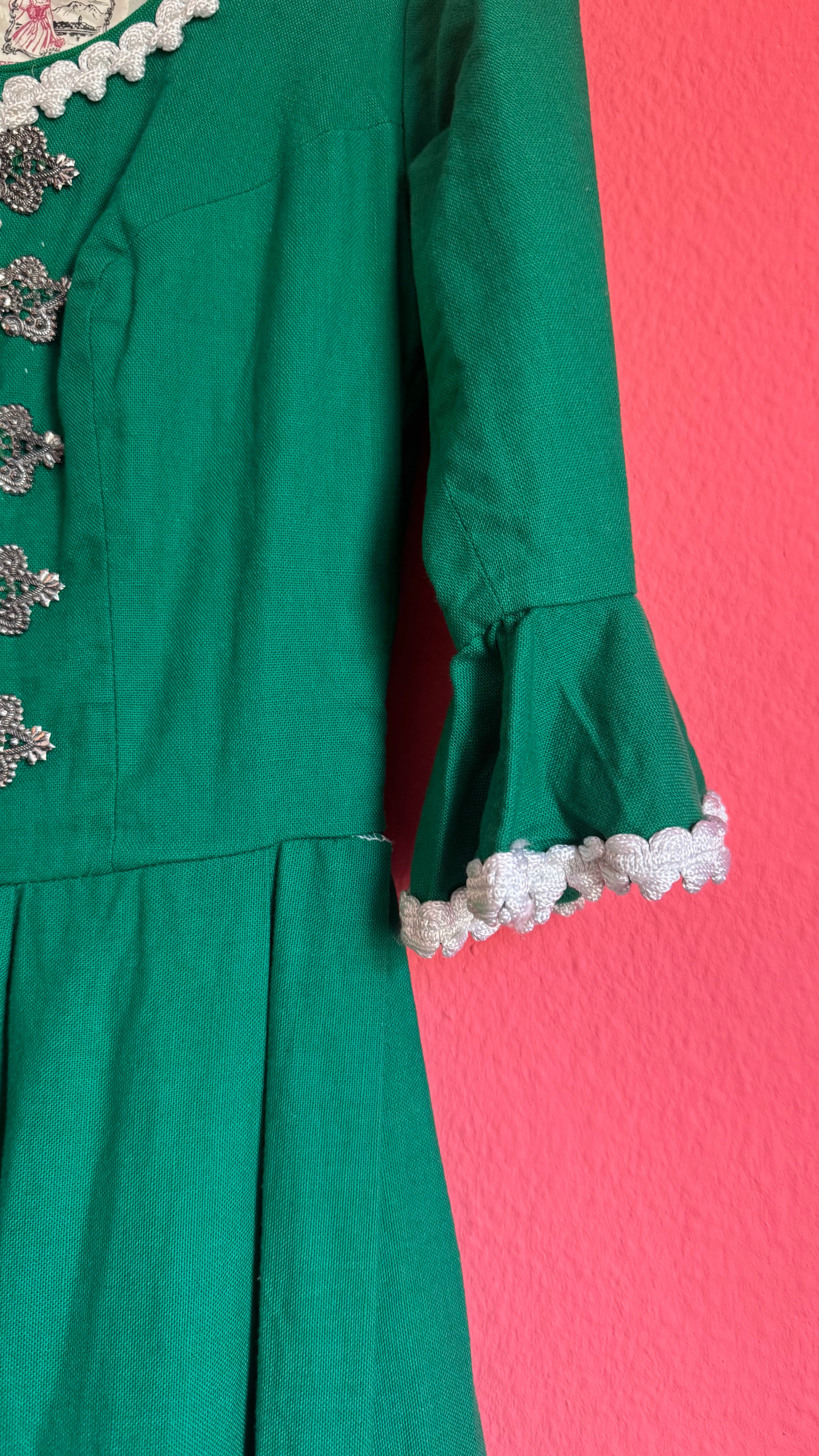 Vintage 1960s Green Embroidered Dirndl Dress by Chiemseer Dirndl