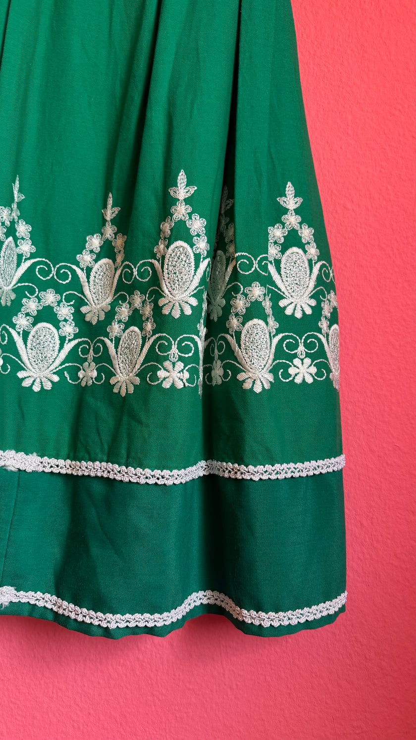 Vintage 1960s Green Embroidered Dirndl Dress by Chiemseer Dirndl